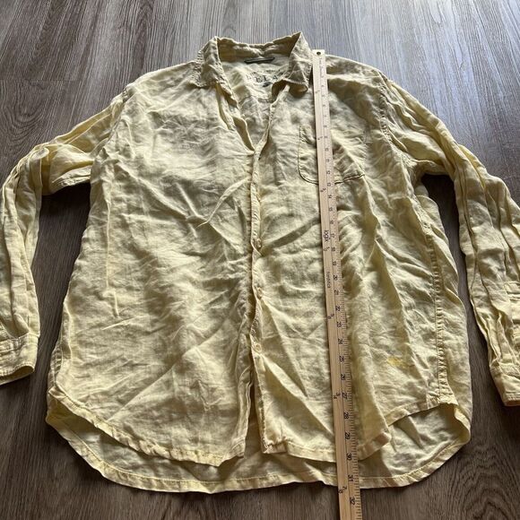 TOMMY BAHAMA Men’s Long Sleeve Solid Yellow 100% Linen Button Down Shirt. Size L - Picture 2 of 9